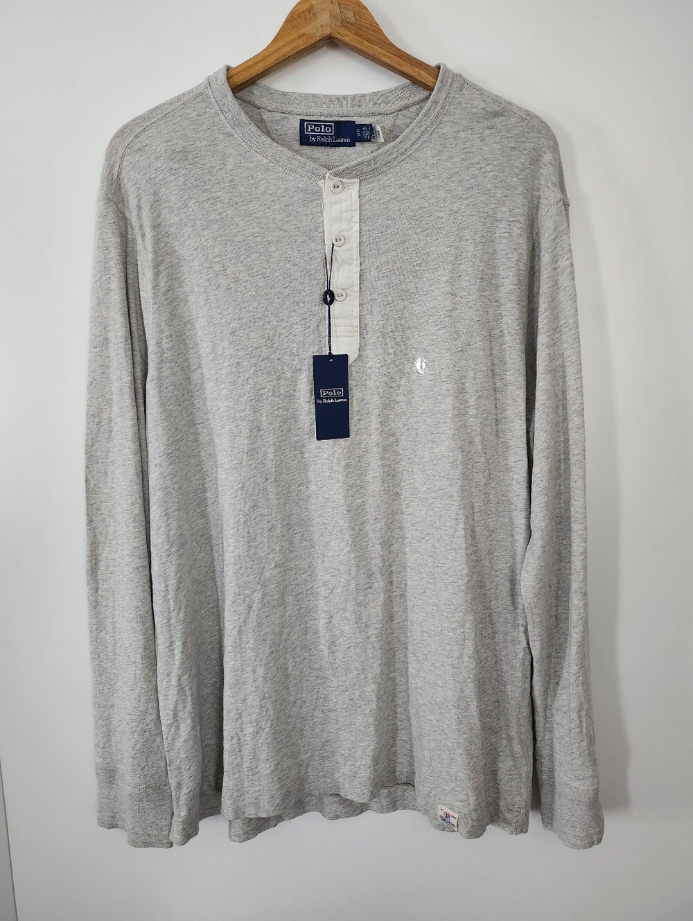POLO RALPH LAUREN Long Sleeve Classic Henley Shirt Cotton XL Heather Grey NWT